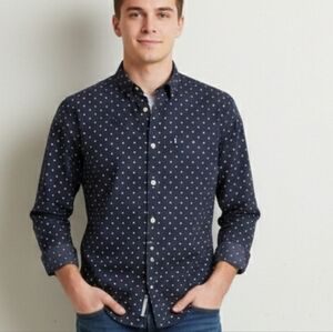 Chaps Dark Blue Men's Shirt with White Dots